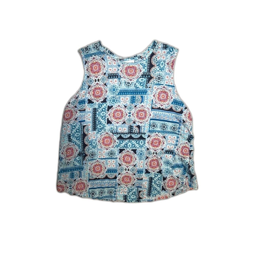 J. Jill Medallion Patchwork Boho Grannycore Casual Linen Medallion Tank Small